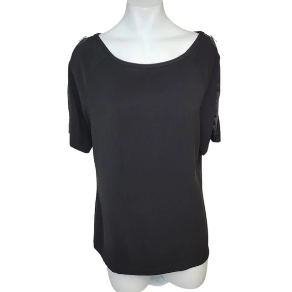 St. John Couture Sequin Zip  Shoulder Top Size 6 Black - Picture 1 of 6